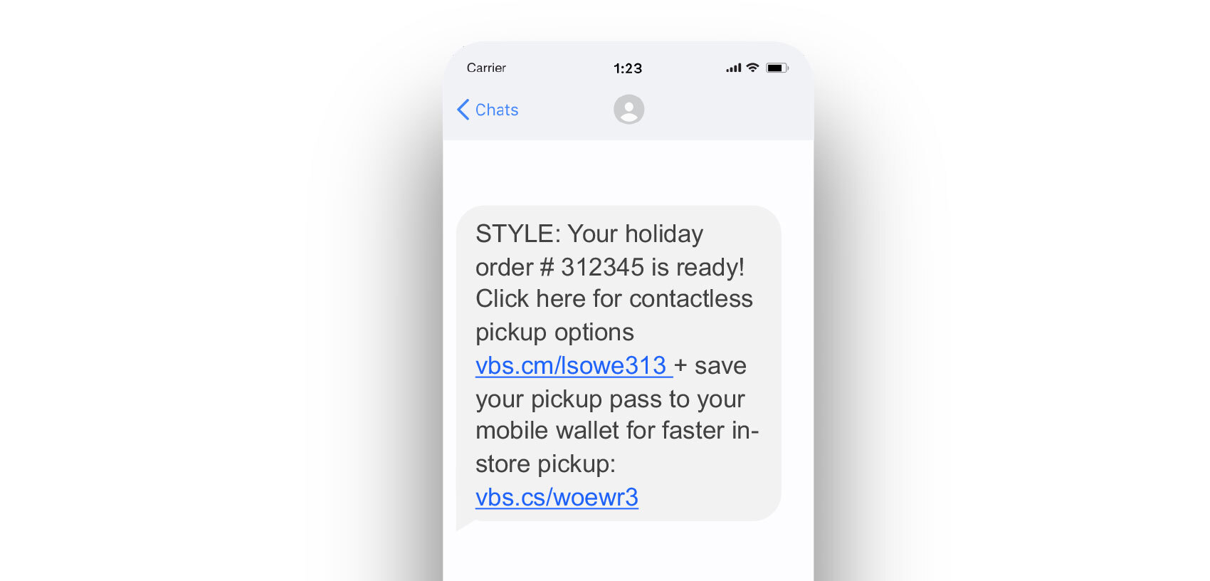 Holiday SMS example - BOPIS