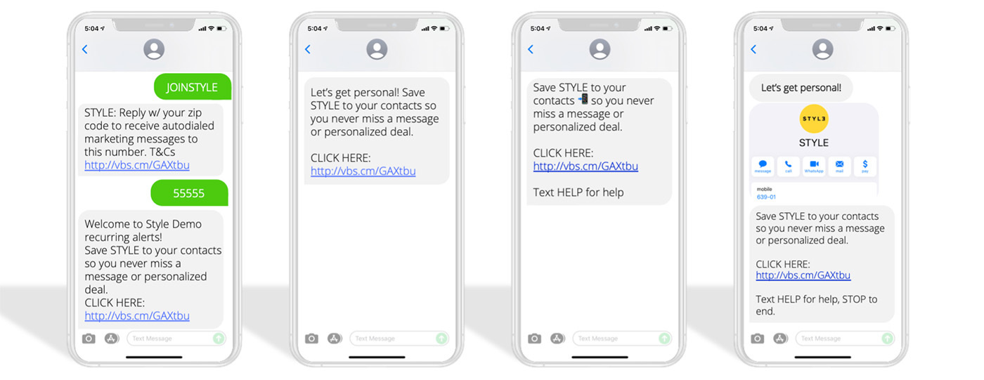 Conversational commerce example - Contact Cards